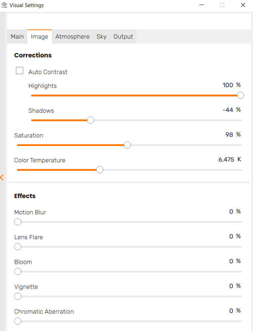 Image settings in Visual Settings Tab