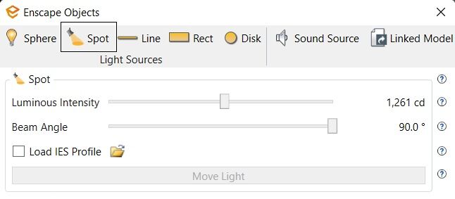 Adding a spotlight in Enscape settings