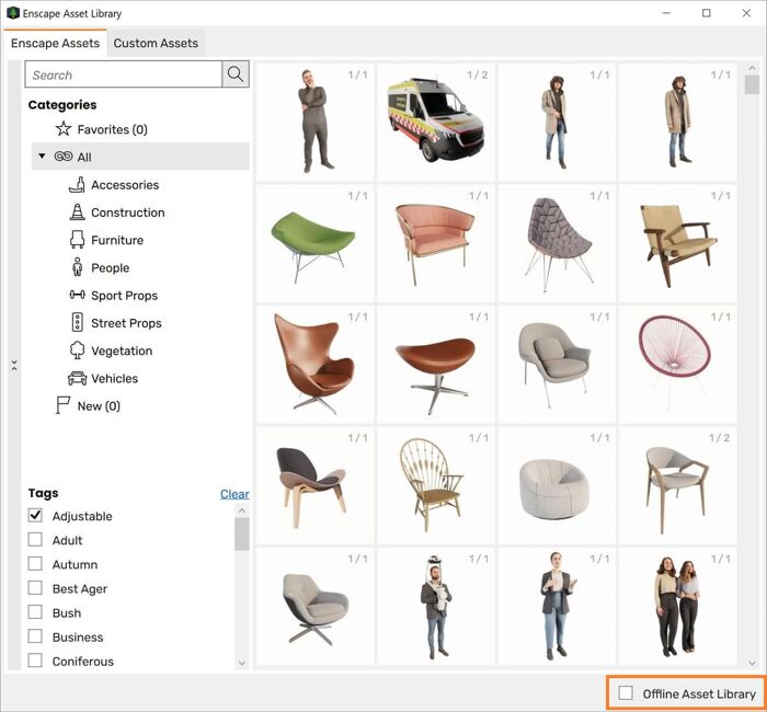 Enscape Asset Library Adjustable Filter and Offline Asset Library copy