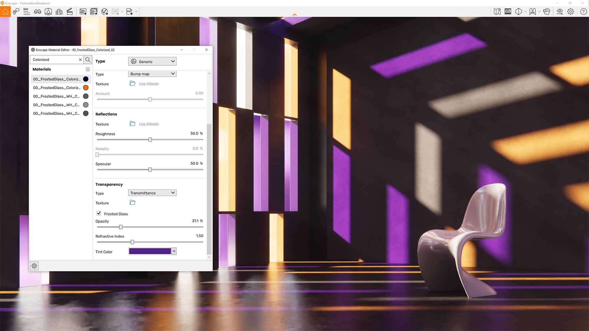 How to enable colored sun shadows in Enscape