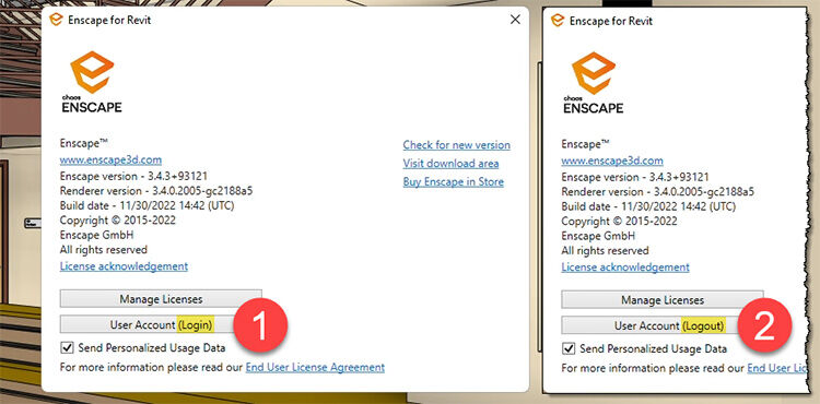 登录和退出 Enscape 用户帐户