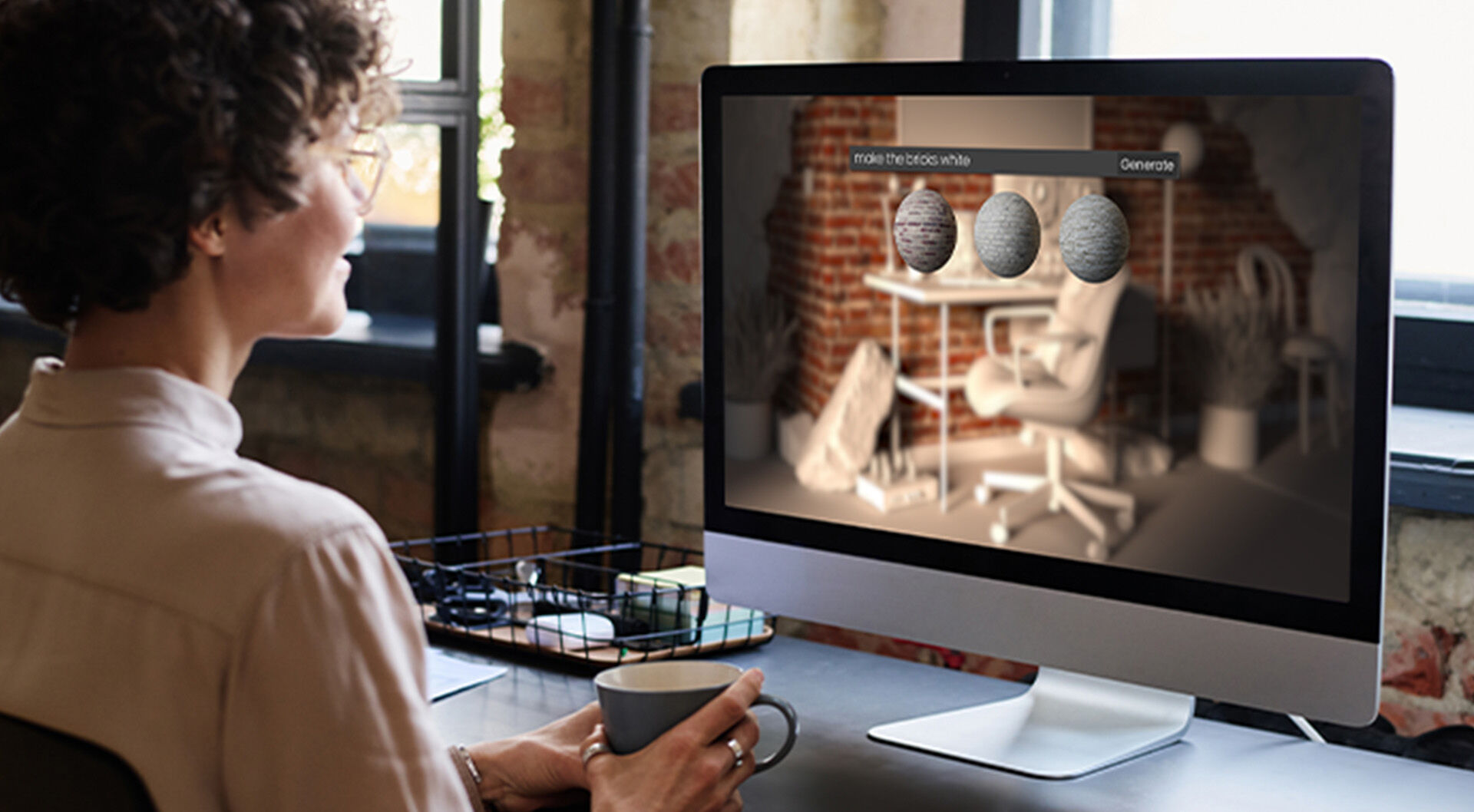 Person working on monitor with AI software