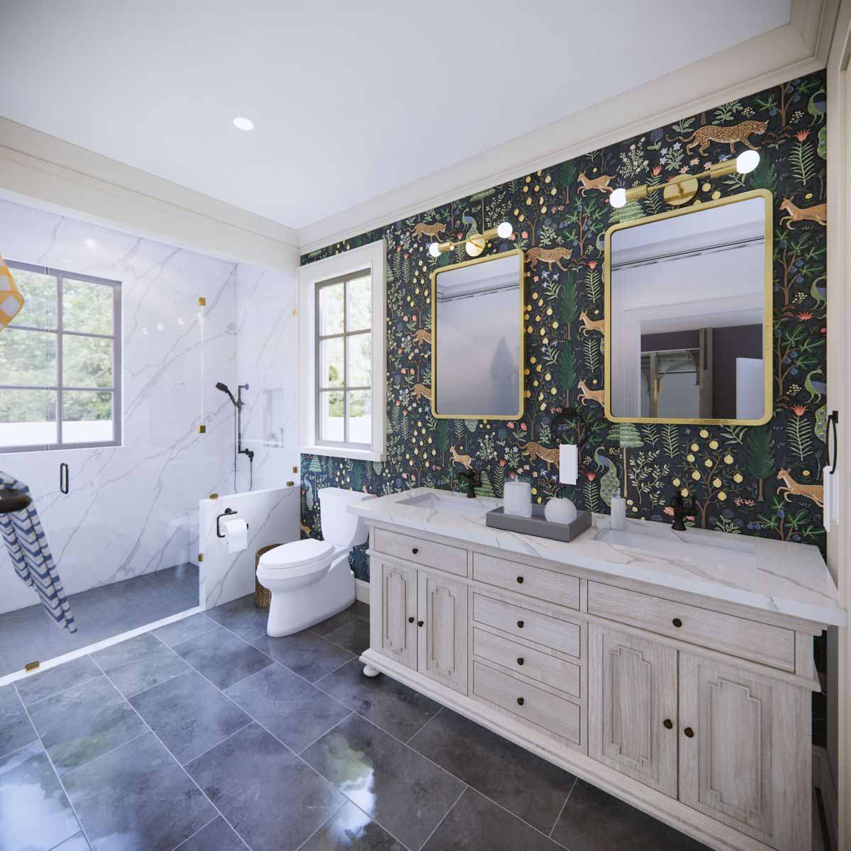 Bathroom with deocrative wall paper