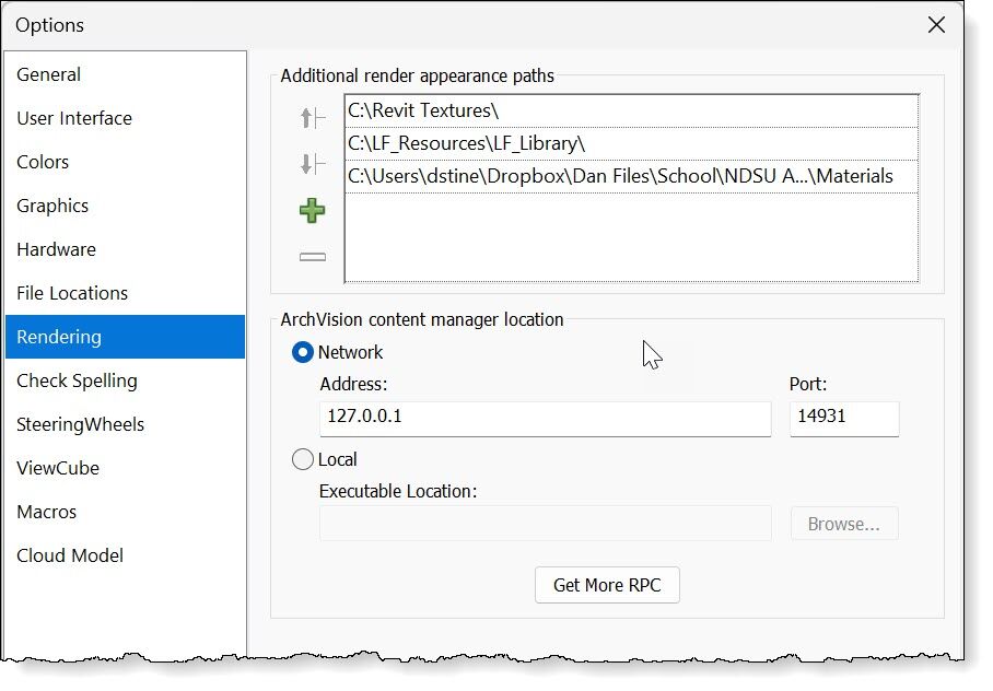 Revit 渲染路径选项