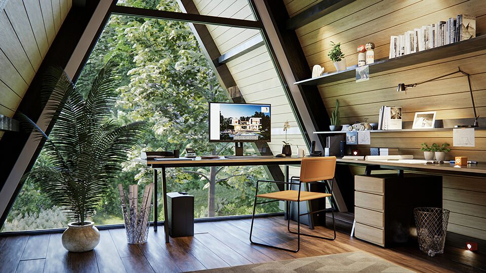 Architect home office set up with Enscape on monitor